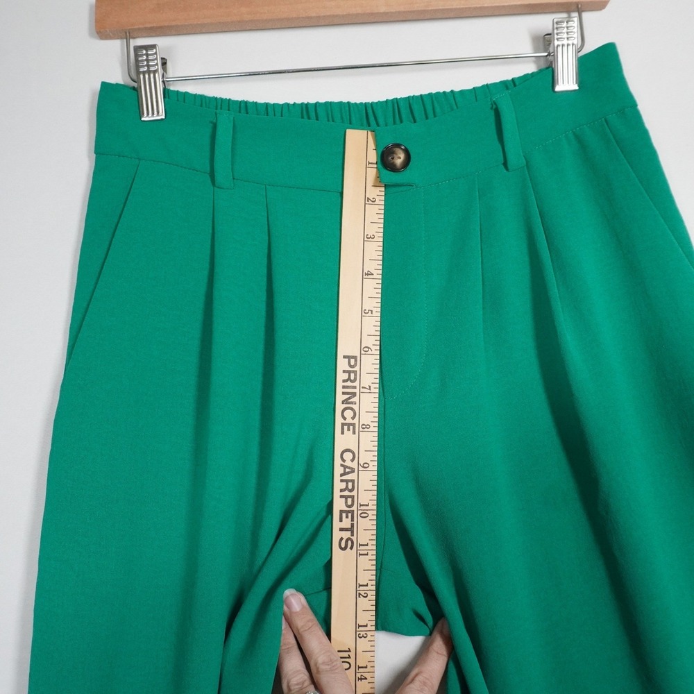 Tulleé Kelly Green Pleated Wide Leg High Rise Trousers Large Bold Career Preppy - Picture 3 of 11